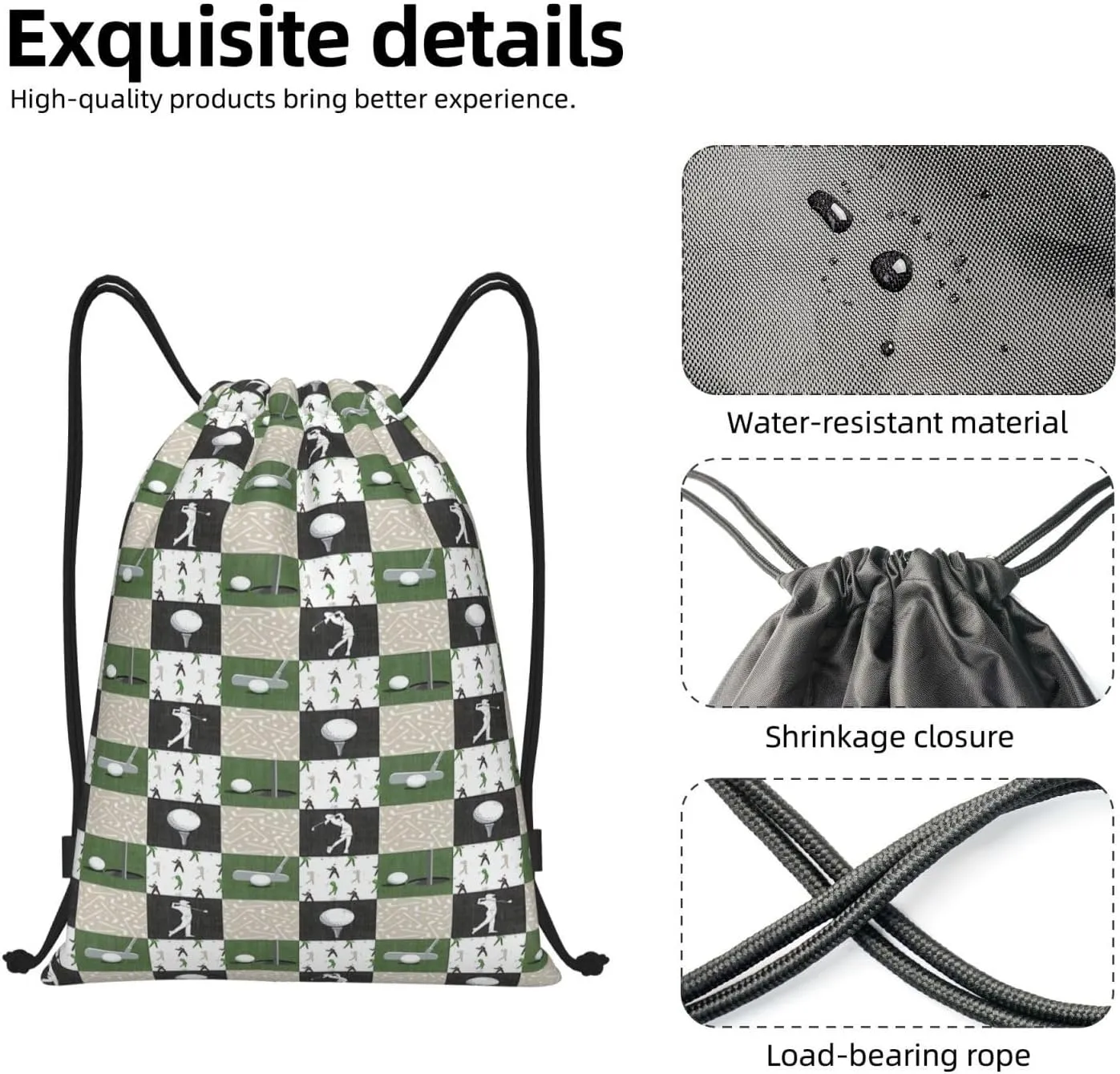 Fashion Funny Golf Sports Bag for Women Men Drawstring Backpack Bag Sackpack for Gym Shopping Sport Yoga