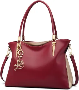 FOXLOVER Leather Handbags for Women, Genuine Leather Lady Top-handle Totes Women's Fashion Crossbody Bags Carryall Purses