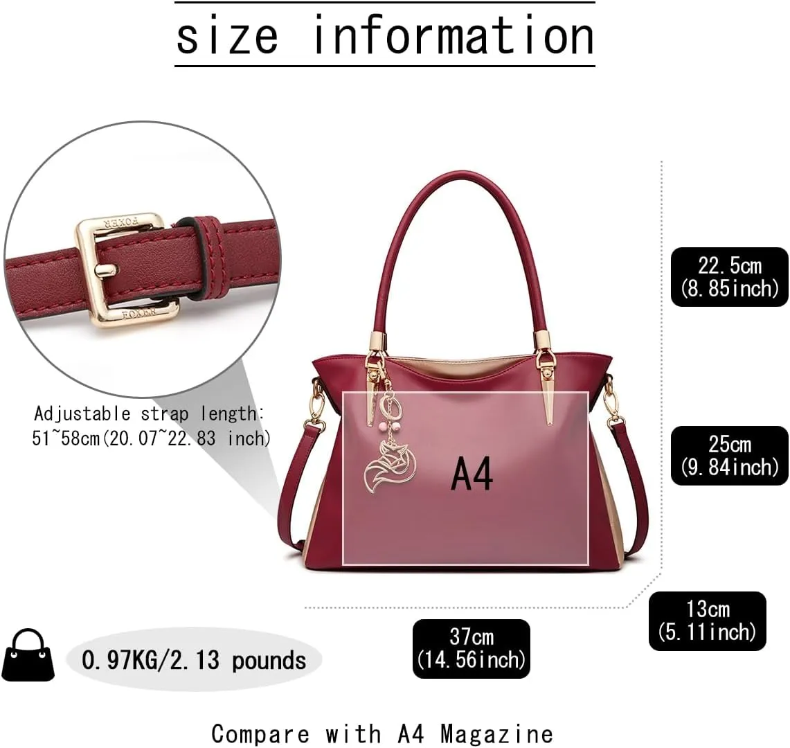 FOXLOVER Leather Handbags for Women, Genuine Leather Lady Top-handle Totes Women's Fashion Crossbody Bags Carryall Purses
