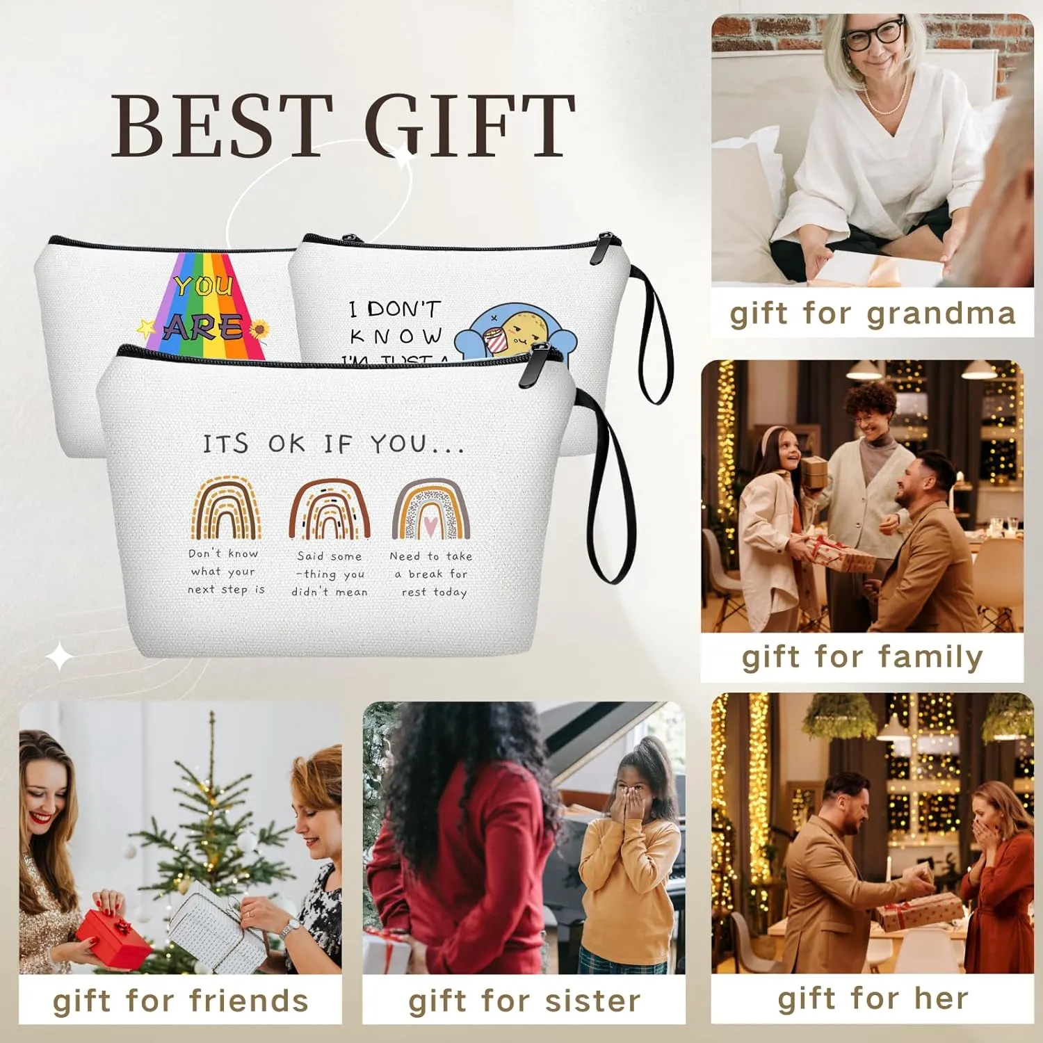 Friend Gifts for Women, Rainbow Makeup Bag with Mirror, Travel Gym Daily Use, Multicolor