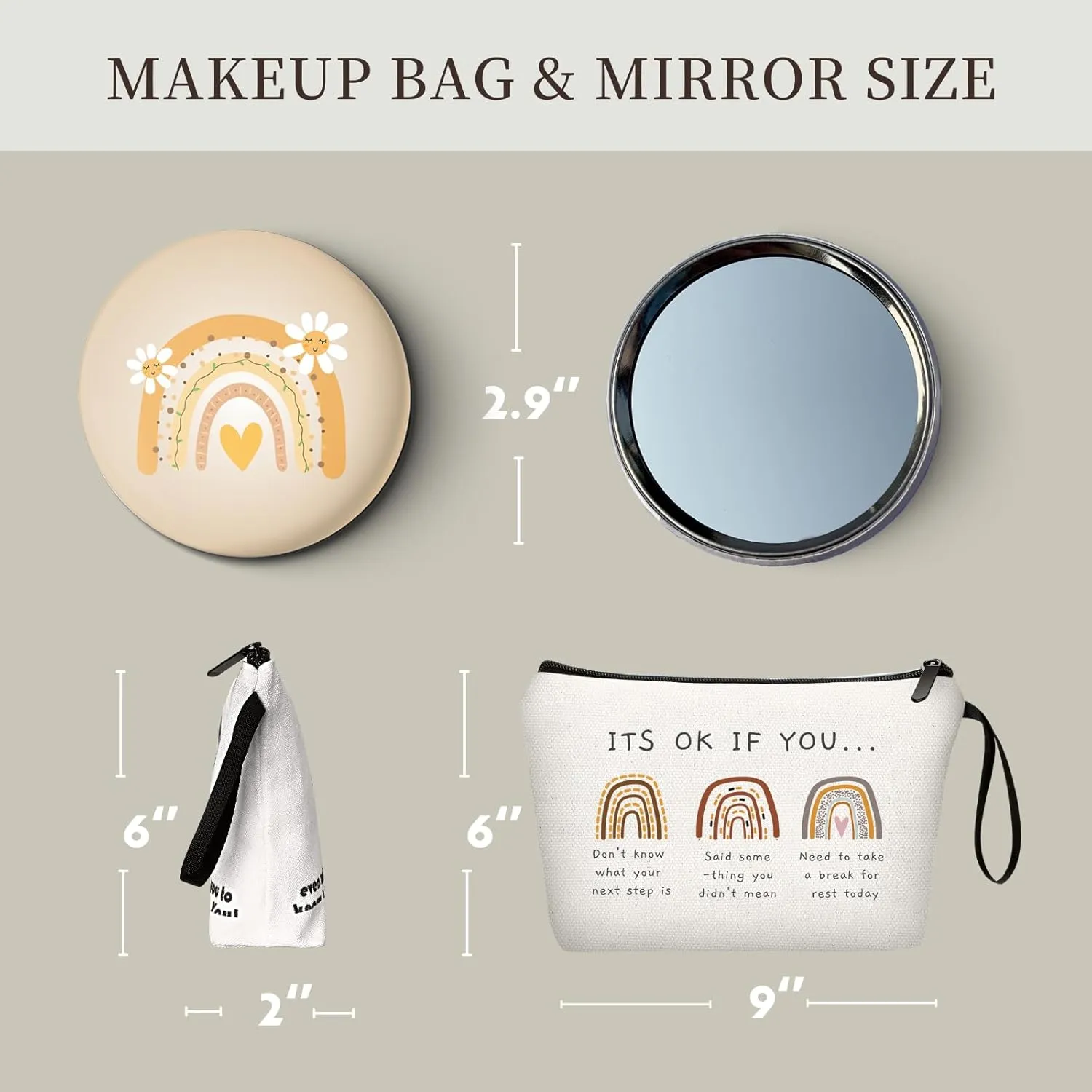 Friend Gifts for Women, Rainbow Makeup Bag with Mirror, Travel Gym Daily Use, Multicolor