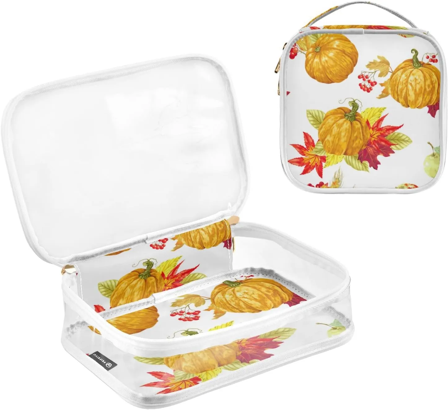 GAIGEO Bright Harvest Season Elements Travel Transparent Bag, Skin Care Organizer Bag, Waterproof Toiletry Bag for Women, 2 Pack