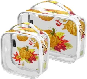 GAIGEO Bright Harvest Season Elements Travel Transparent Bag, Skin Care Organizer Bag, Waterproof Toiletry Bag for Women, 2 Pack