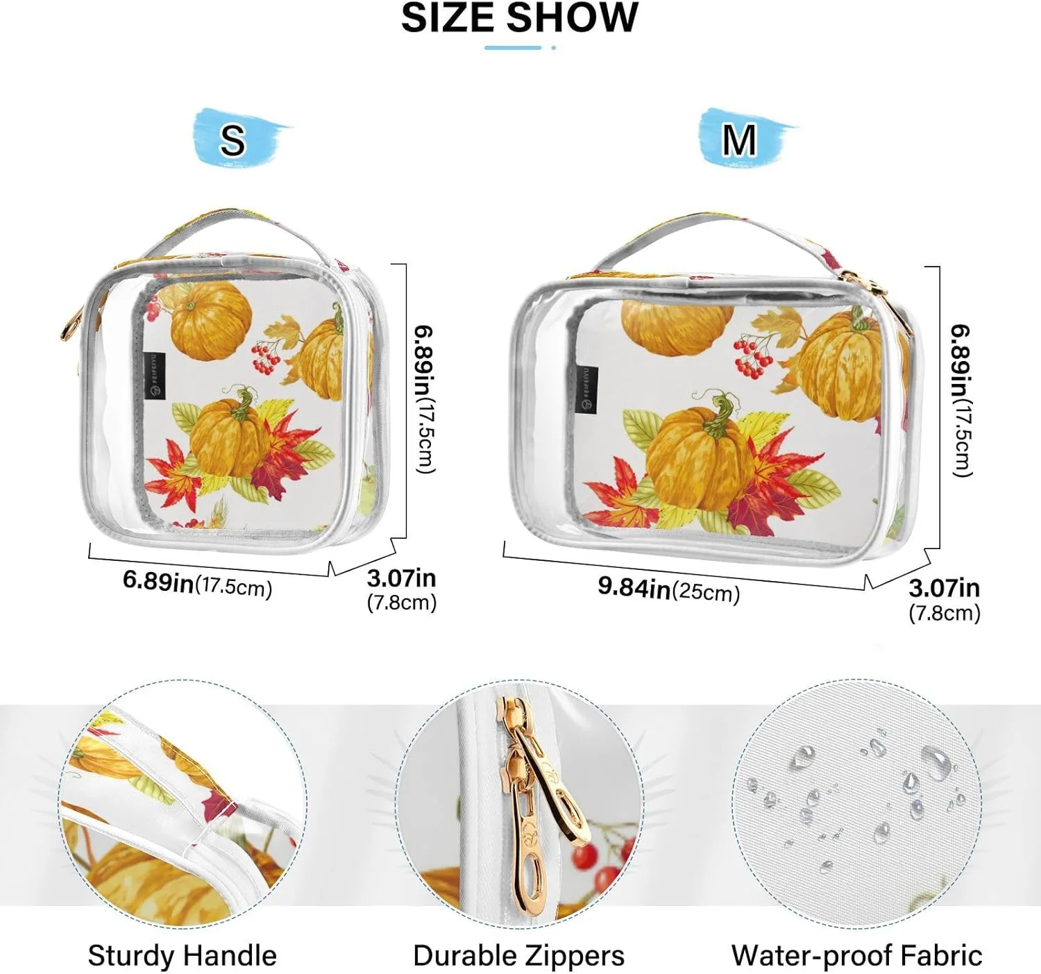 GAIGEO Bright Harvest Season Elements Travel Transparent Bag, Skin Care Organizer Bag, Waterproof Toiletry Bag for Women, 2 Pack