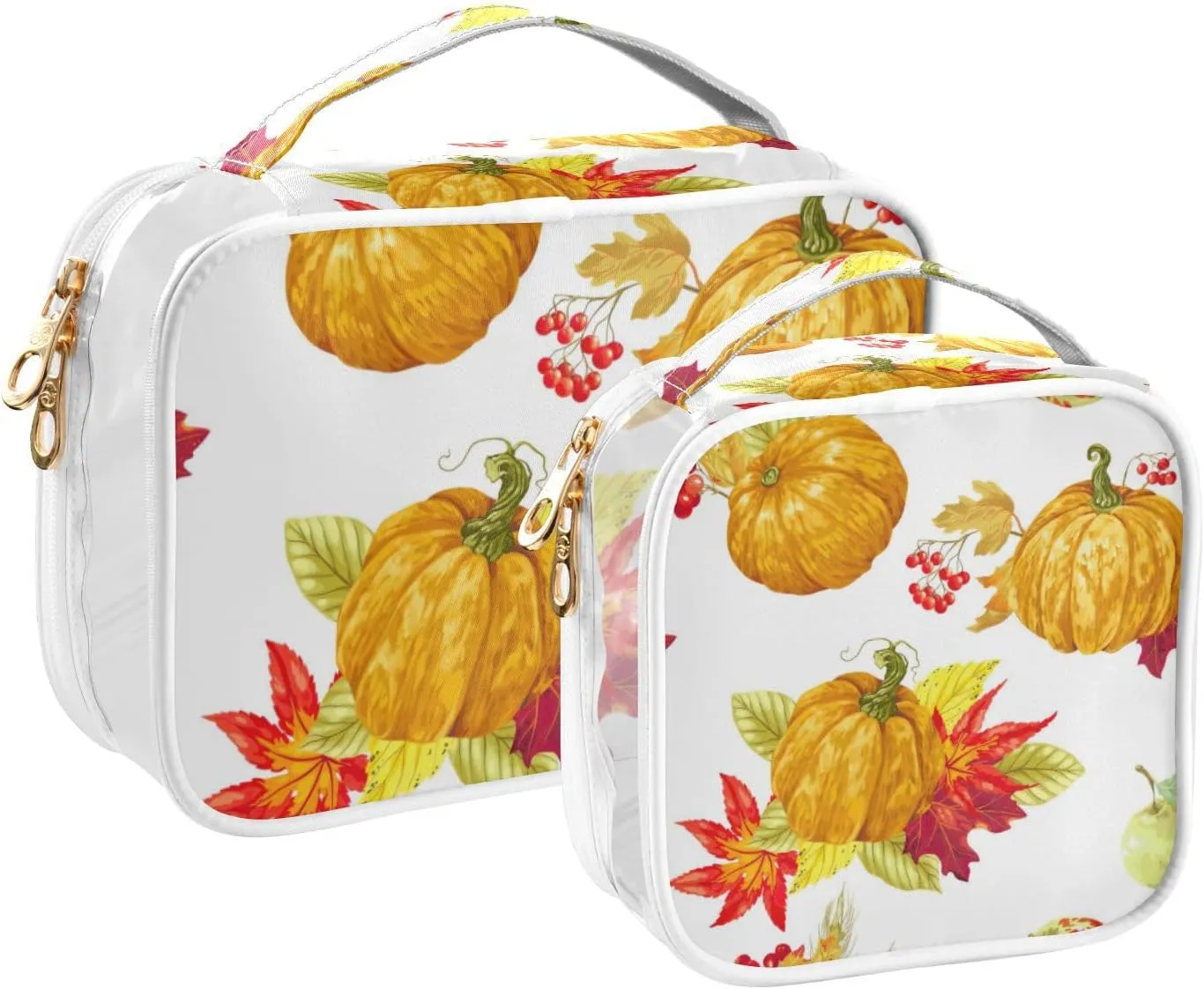 GAIGEO Bright Harvest Season Elements Travel Transparent Bag, Skin Care Organizer Bag, Waterproof Toiletry Bag for Women, 2 Pack