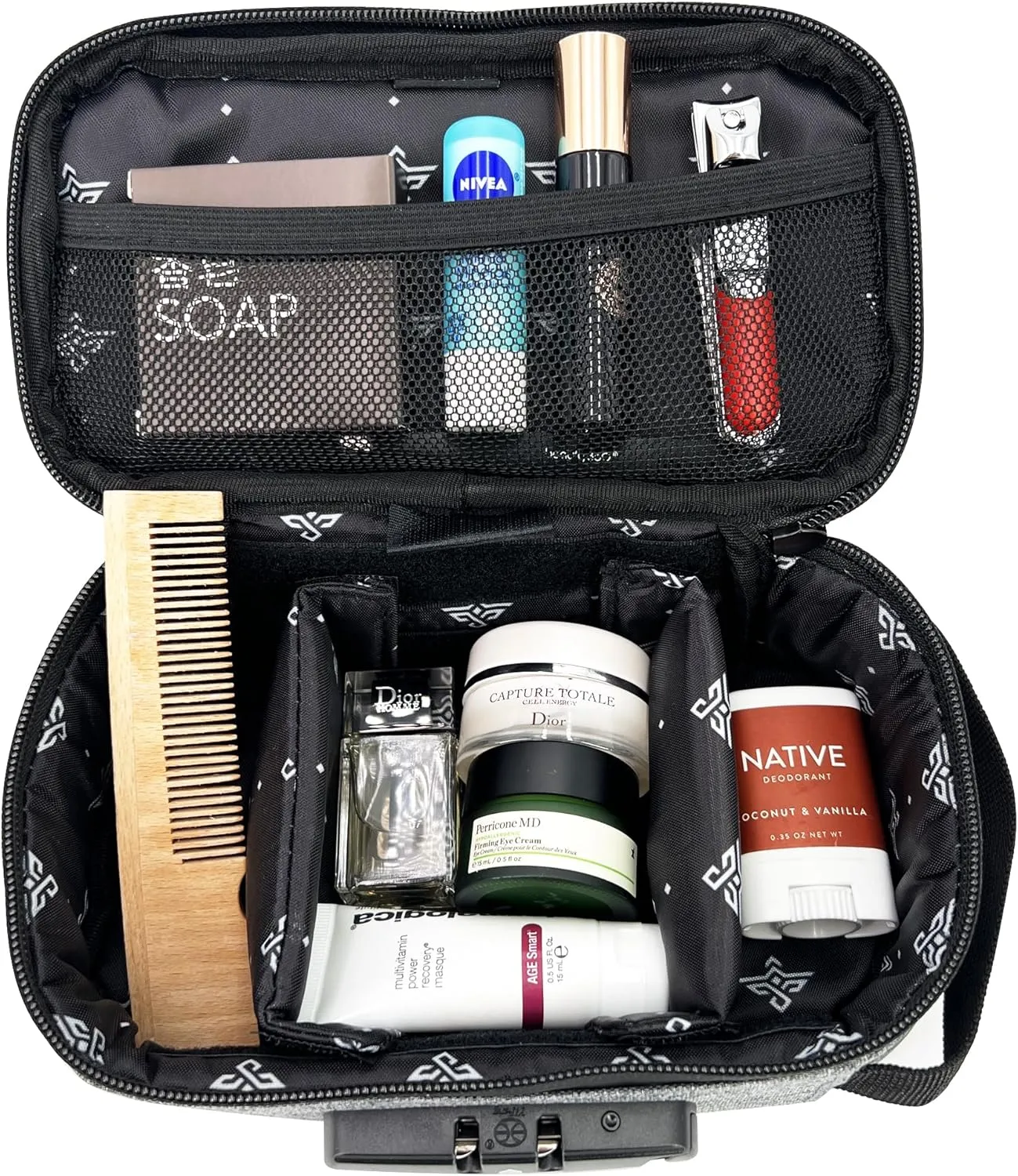 Genesis Storage Travel Case with Combination Lock Water Resistant Organizer Toiletry Bag Dopp Kit Makeup or Toiletry Bag for Men & Women (Grey)
