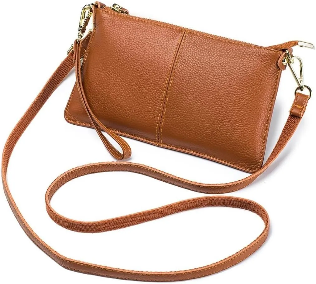 Genuine Leather Crossbody Bag for Women Wristlet Band Clutch Phone Small Handbags Ladies Totes