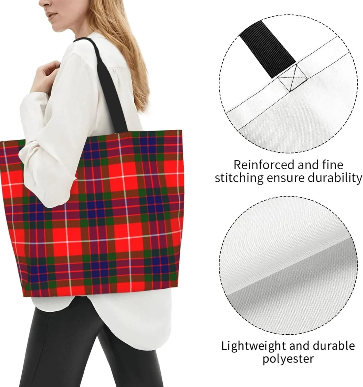 Georgia Tartan Tote Bag For Women Weekender Travel Bag Reusable Grocery Bags Large Totes Handbags