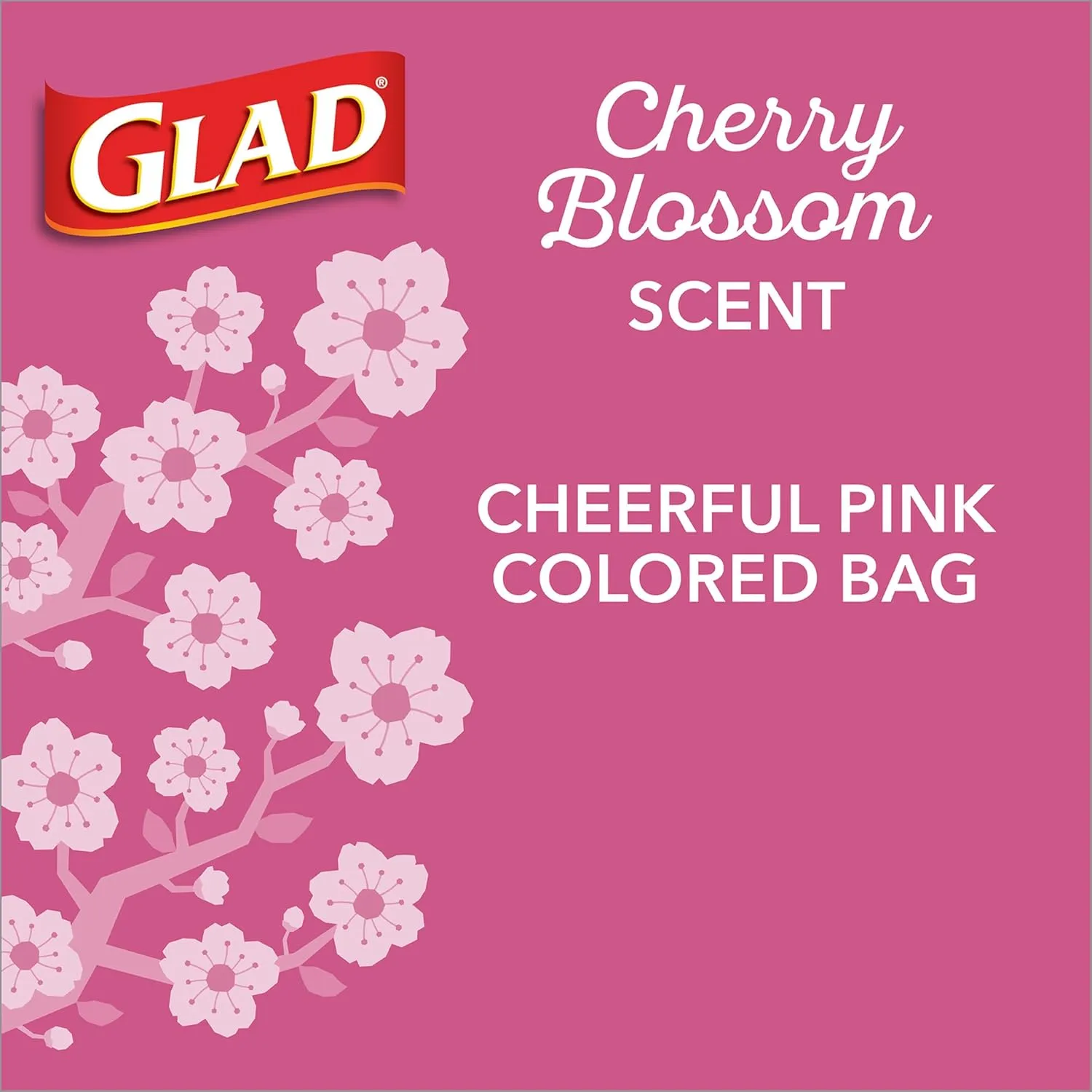 Glad Odorshield Small Drawstring Trash Bags, 4 Gal, Pink, Cherry Blossom, 34 Ct, Pack May Vary
