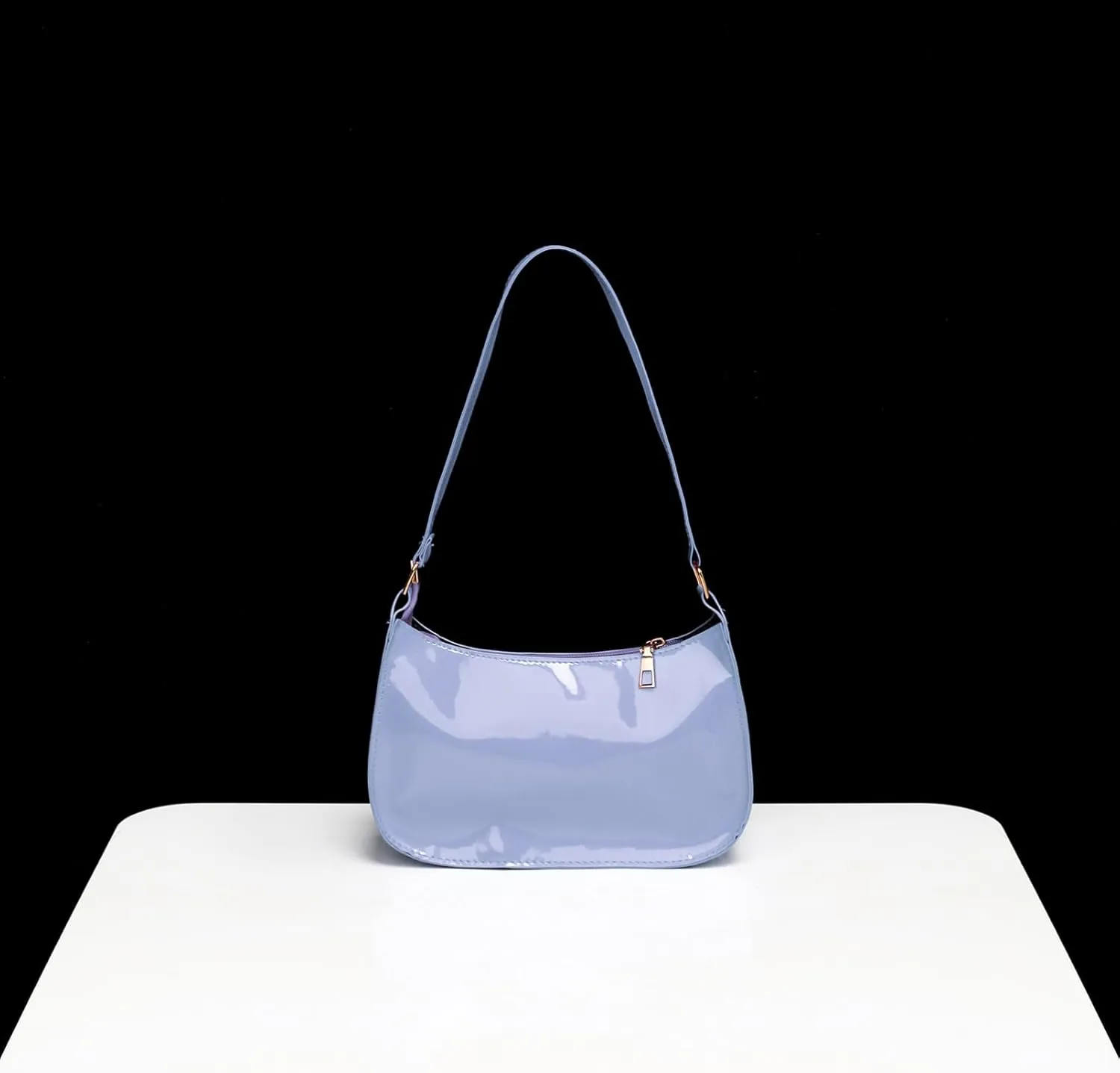 Glossy Patent Leather Clutch Shoulder Bag Purse Zipper Closure Evening Handbags for Daily Use