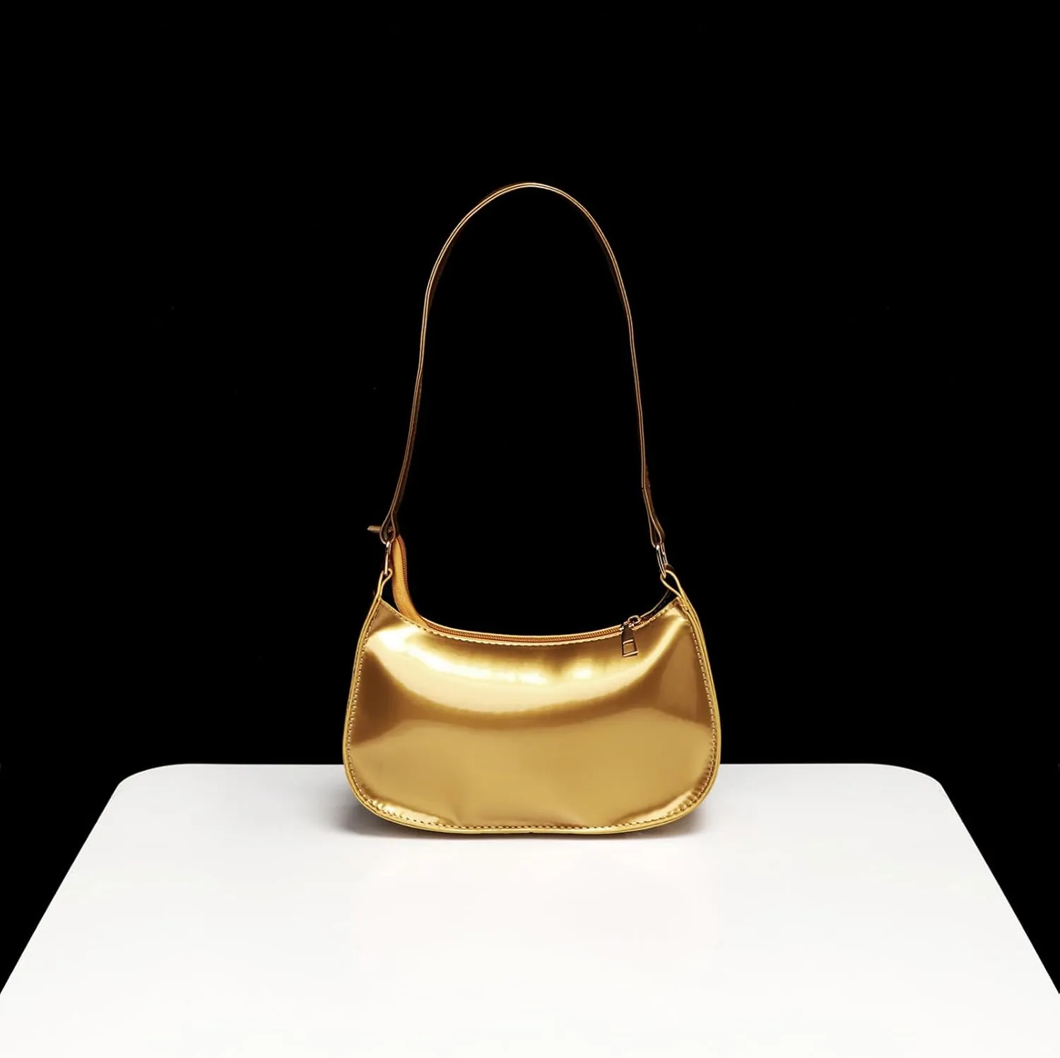 Glossy Patent Leather Clutch Shoulder Bag Purse Zipper Closure Evening Handbags for Daily Use