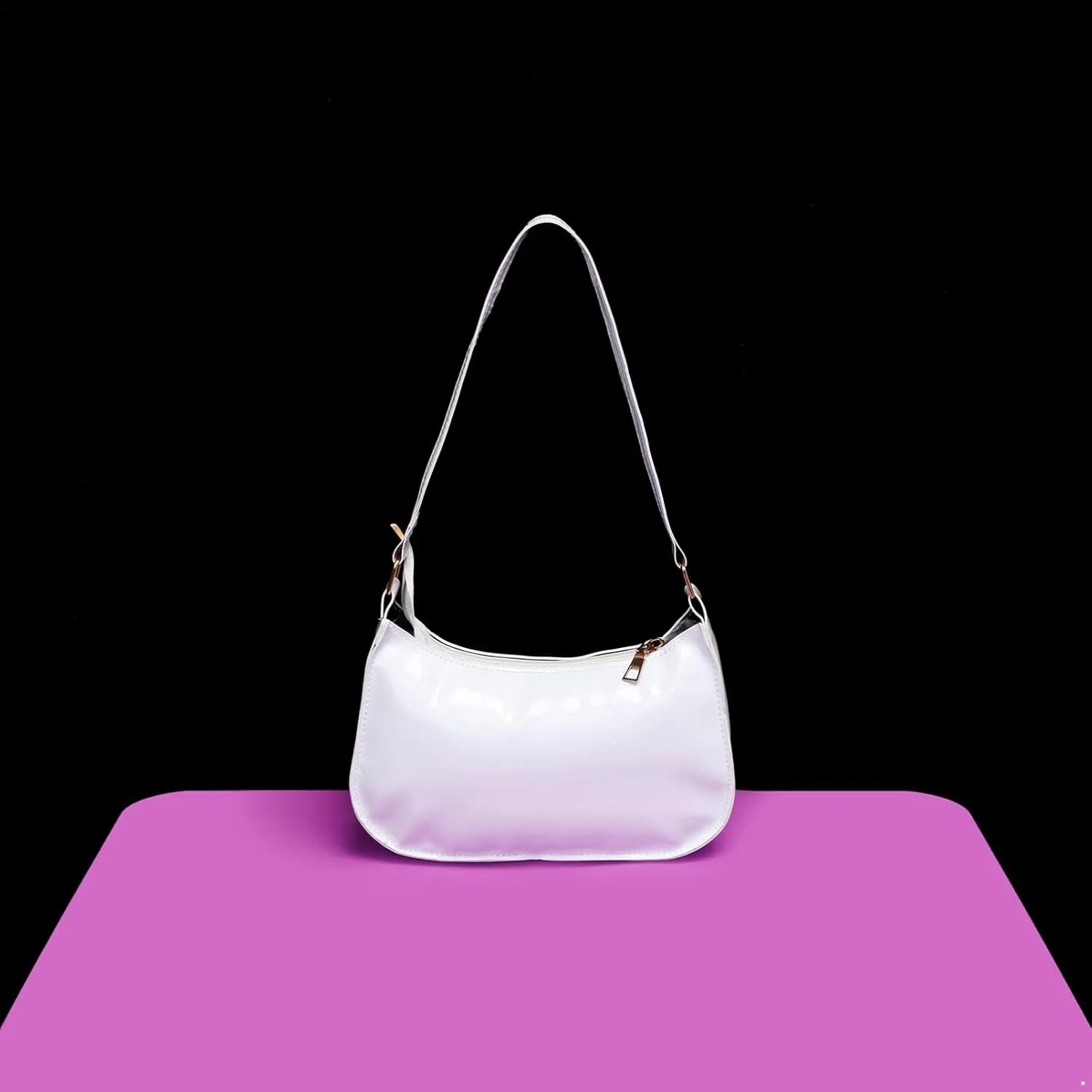 Glossy Patent Leather Clutch Shoulder Bag Purse Zipper Closure Evening Handbags for Daily Use