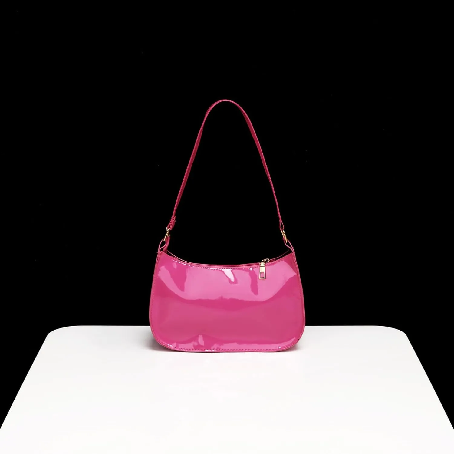 Glossy Patent Leather Clutch Shoulder Bag Purse Zipper Closure Evening Handbags for Daily Use