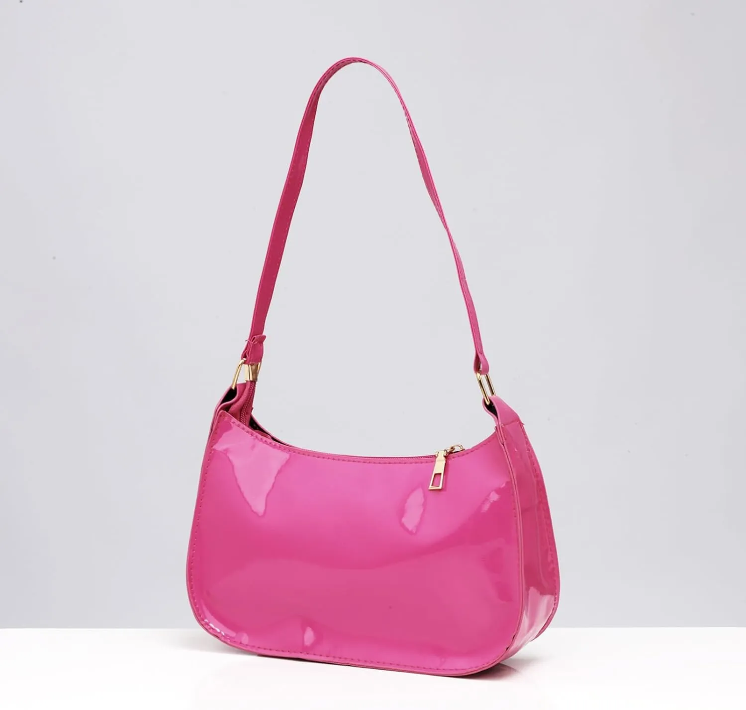 Glossy Patent Leather Clutch Shoulder Bag Purse Zipper Closure Evening Handbags for Daily Use