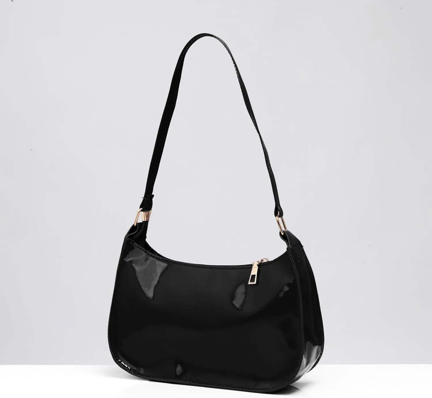 Glossy Patent Leather Clutch Shoulder Bag Purse Zipper Closure Evening Handbags for Daily Use
