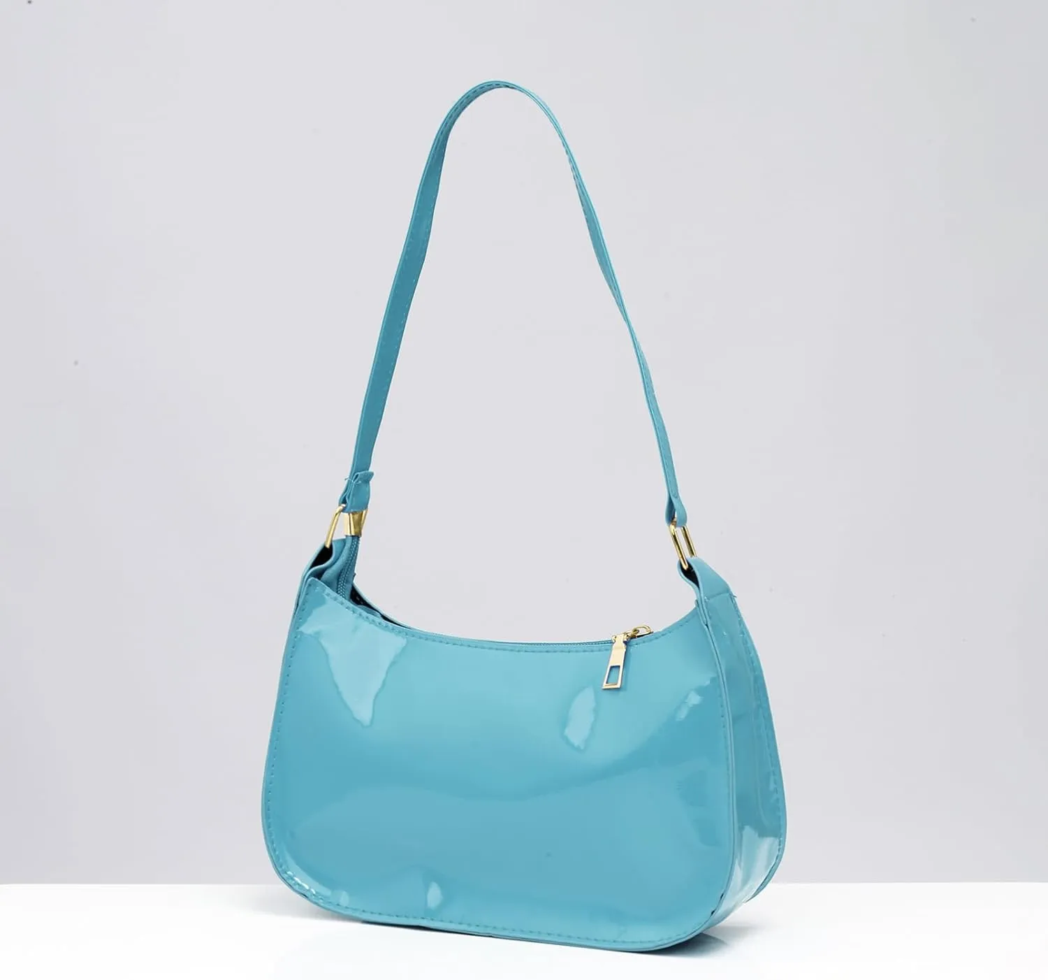 Glossy Patent Leather Clutch Shoulder Bag Purse Zipper Closure Evening Handbags for Daily Use