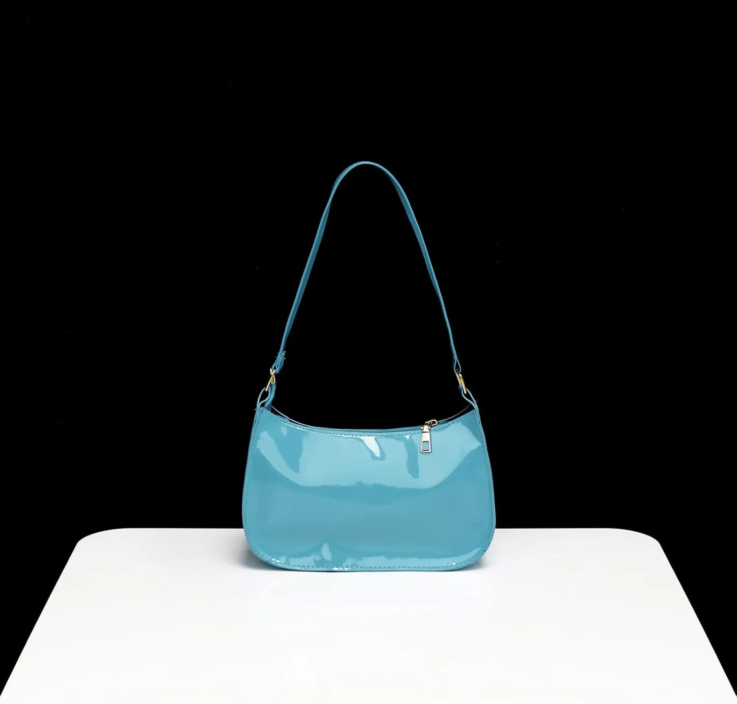 Glossy Patent Leather Clutch Shoulder Bag Purse Zipper Closure Evening Handbags for Daily Use