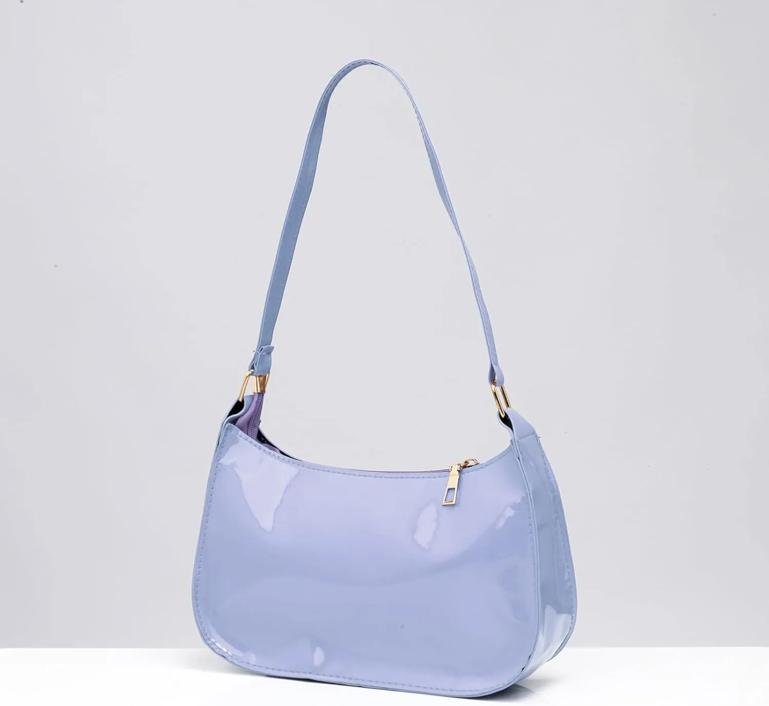 Glossy Patent Leather Clutch Shoulder Bag Purse Zipper Closure Evening Handbags for Daily Use