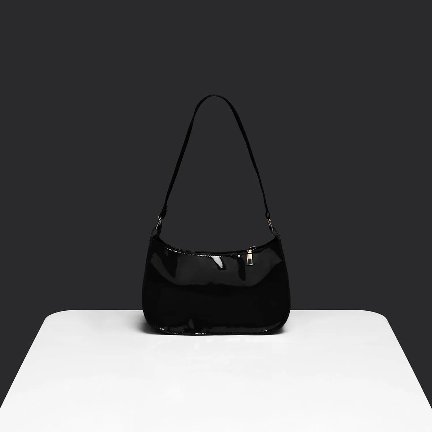 Glossy Patent Leather Clutch Shoulder Bag Purse Zipper Closure Evening Handbags for Daily Use