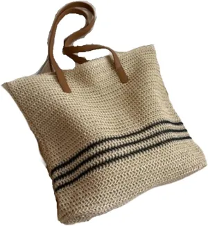 Hand-woven bags, fashionable shoulder bags, large-capacity tote bags, beach vacation women's bags