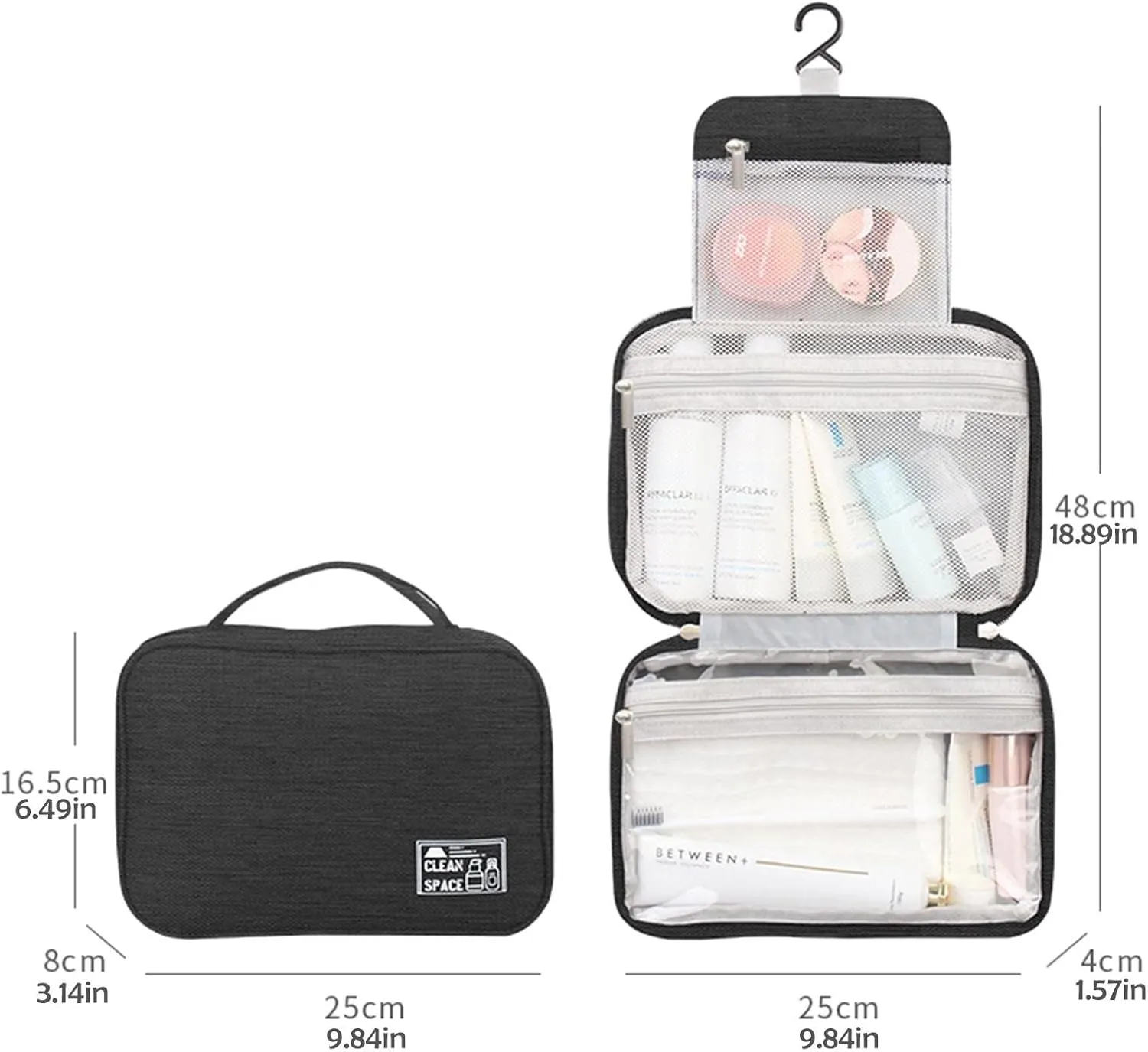 Hanging Travel Toiletry Bag for Men,10" X 6.5" Makeup Bag,Foldable Portable Large Capacity Travel Bag for Toiletries,Water-Resistant Travel Cosmetic Bag,Travel Accessories