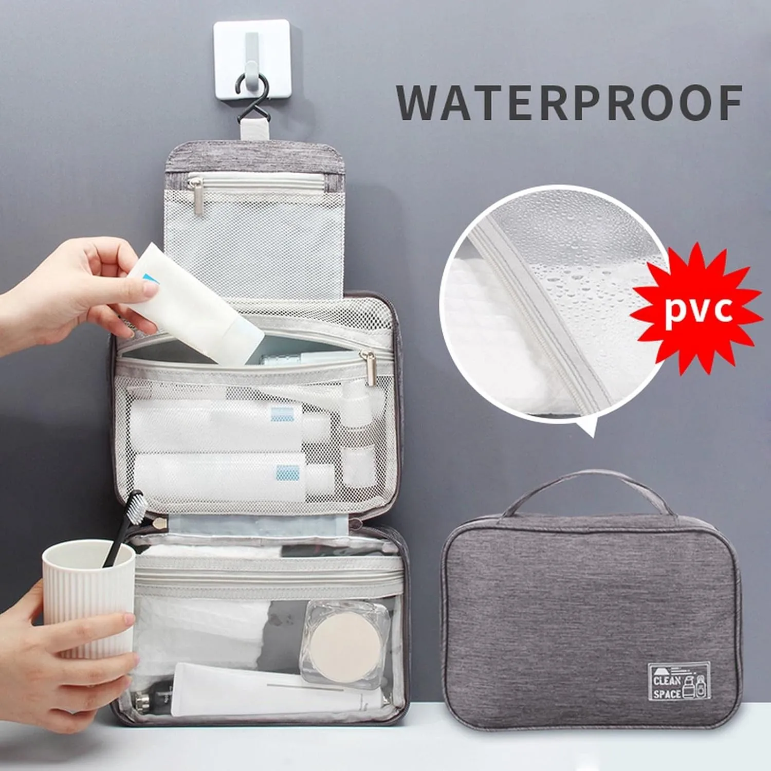 Hanging Travel Toiletry Bag for Men,10" X 6.5" Makeup Bag,Foldable Portable Large Capacity Travel Bag for Toiletries,Water-Resistant Travel Cosmetic Bag,Travel Accessories