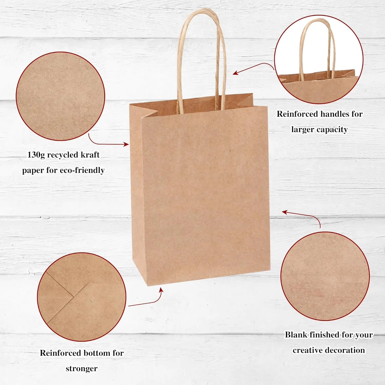 HAPPY CHEERS Kraft Paper Gift Bags,100 Pack Large Paper Bags with handles,10x5x13 Inches Thick Large Paper Shopping Bags for Boutique,Brown