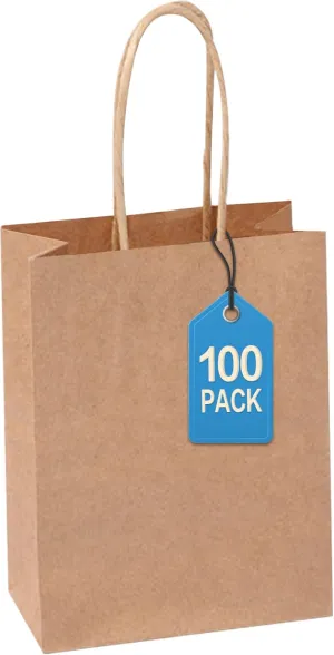 HAPPY CHEERS Kraft Paper Gift Bags,100 Pack Large Paper Bags with handles,10x5x13 Inches Thick Large Paper Shopping Bags for Boutique,Brown