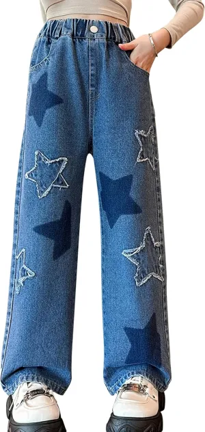 Happy Cherry Baggy Jeans for Girls Ripped Wide Leg Denim Cargo Pants Y2k Kids Cute Aesthetic Clothes Size 5-15 Years