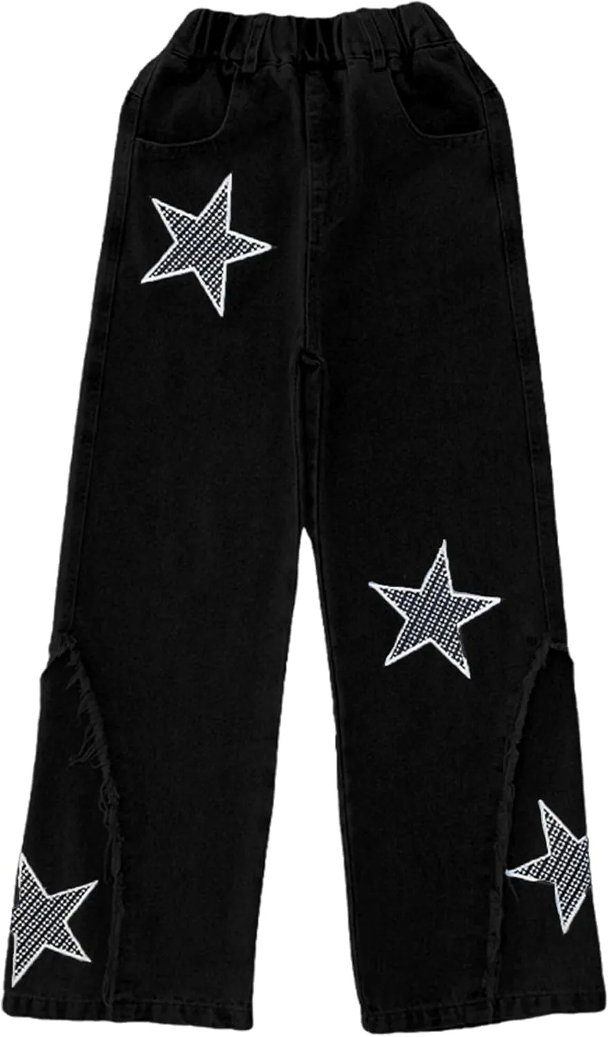 Happy Cherry Baggy Jeans for Girls Ripped Wide Leg Denim Cargo Pants Y2k Kids Cute Aesthetic Clothes Size 5-15 Years