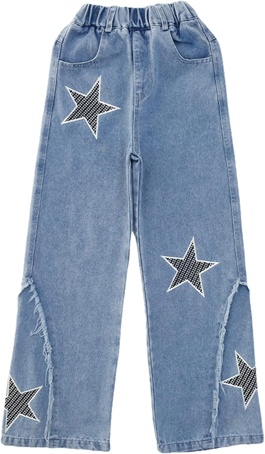 Happy Cherry Baggy Jeans for Girls Ripped Wide Leg Denim Cargo Pants Y2k Kids Cute Aesthetic Clothes Size 5-15 Years
