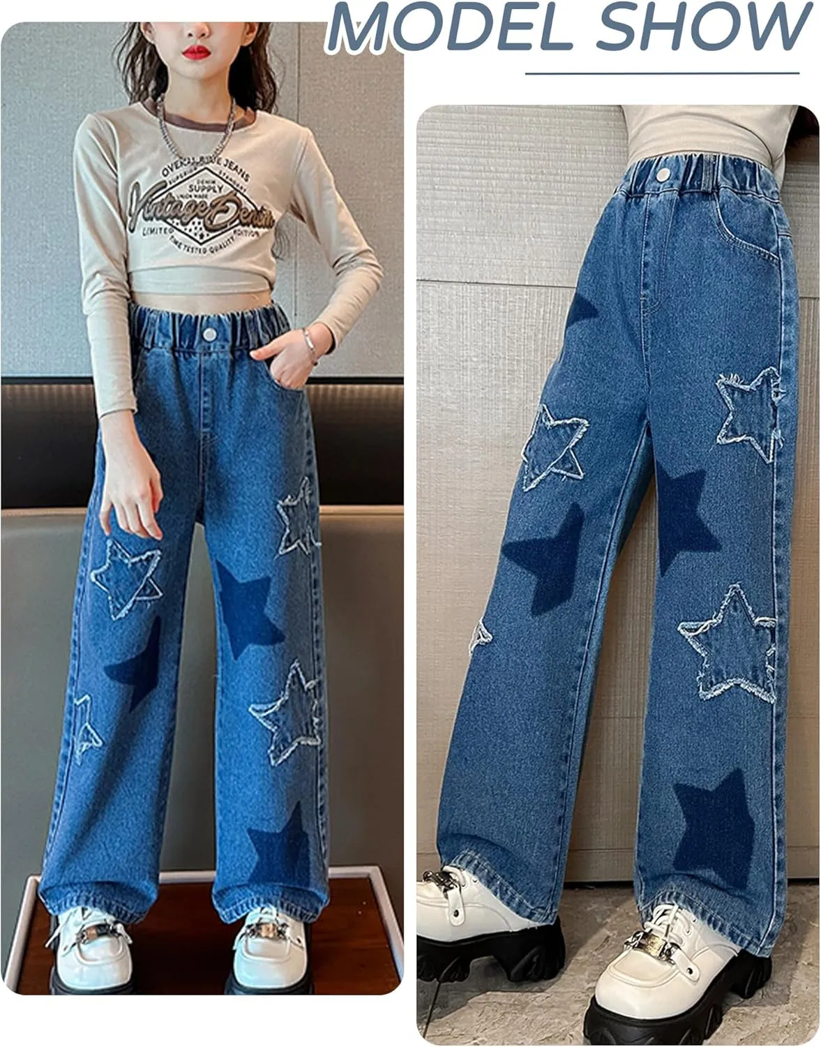 Happy Cherry Baggy Jeans for Girls Ripped Wide Leg Denim Cargo Pants Y2k Kids Cute Aesthetic Clothes Size 5-15 Years