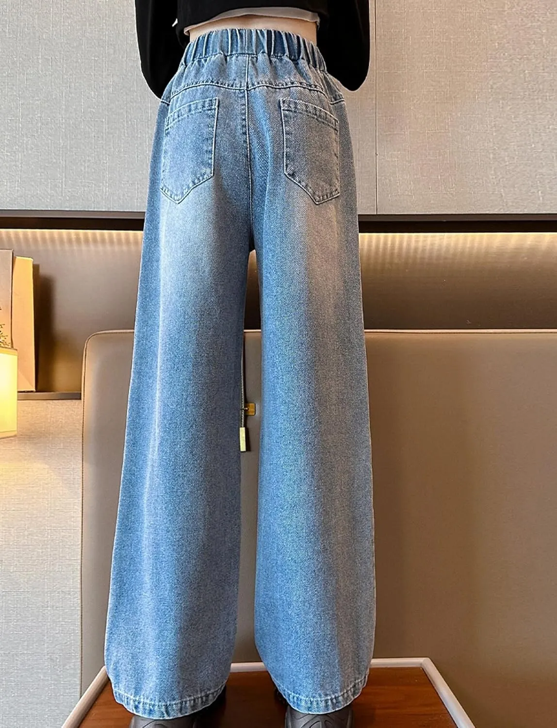 Happy Cherry Baggy Jeans for Girls Ripped Wide Leg Denim Cargo Pants Y2k Kids Cute Aesthetic Clothes Size 5-15 Years