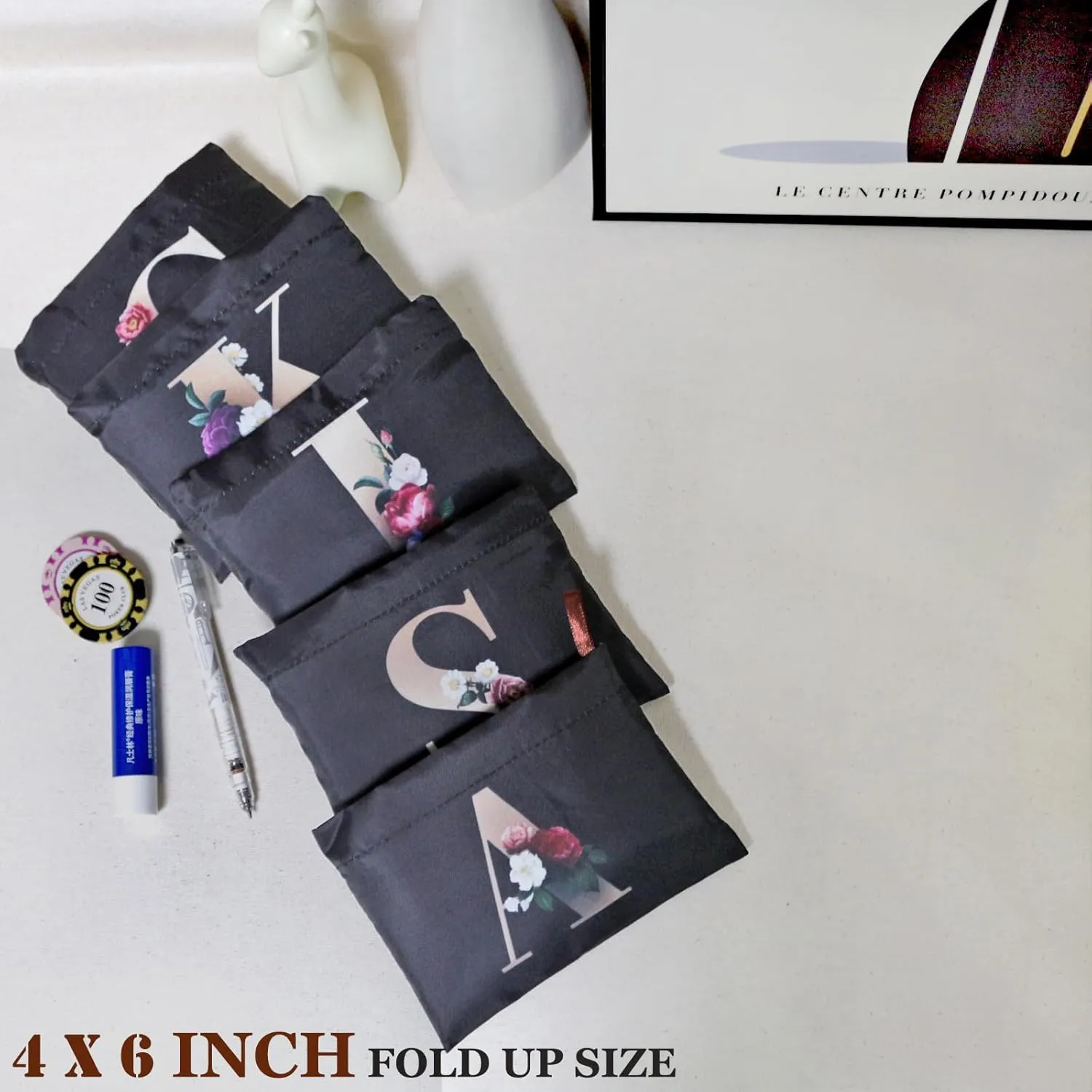 HAPPYHEDI Foldable Reusable Grocery Bags Washable Shopping Totes, Long Handles, Fold-Up Pouch, Heavy Duty Bulk