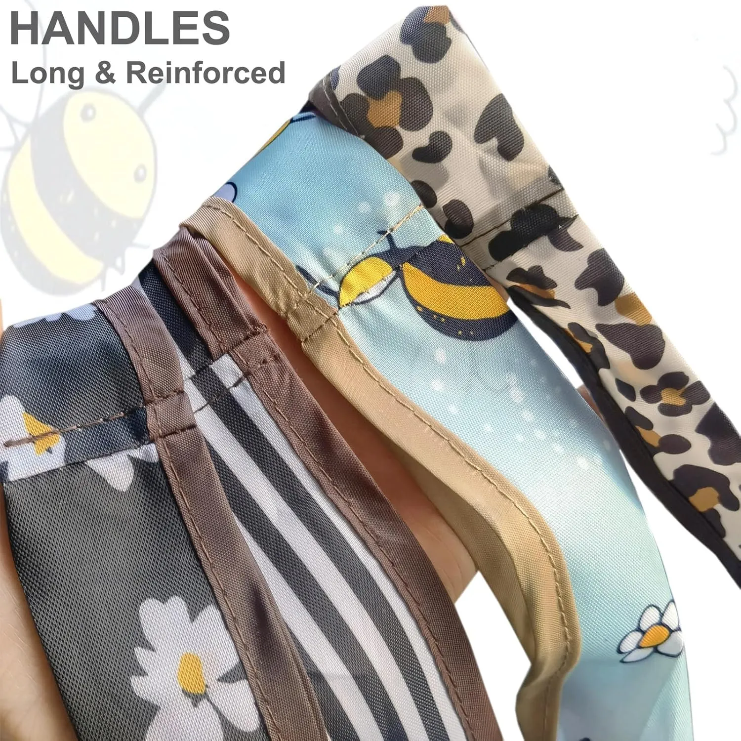 HAPPYHEDI Foldable Reusable Grocery Bags Washable Shopping Totes, Long Handles, Fold-Up Pouch, Heavy Duty Bulk