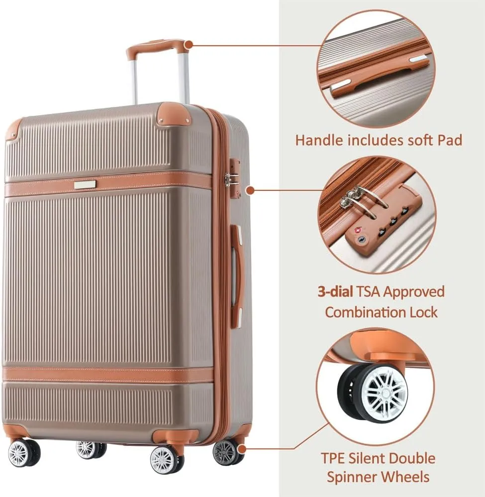 Hardshell Luggage Sets 3 Piece double spinner 8 wheels Suitcase with TSA Lock Lightweight 20''24''28'' Coppery