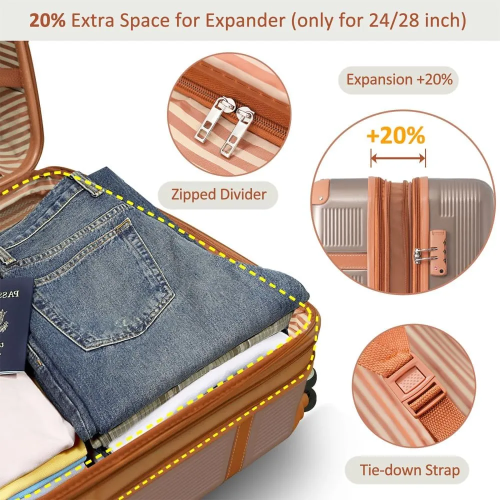 Hardshell Luggage Sets 3 Piece double spinner 8 wheels Suitcase with TSA Lock Lightweight 20''24''28'' Coppery