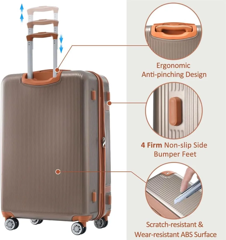 Hardshell Luggage Sets 3 Piece double spinner 8 wheels Suitcase with TSA Lock Lightweight 20''24''28'' Coppery