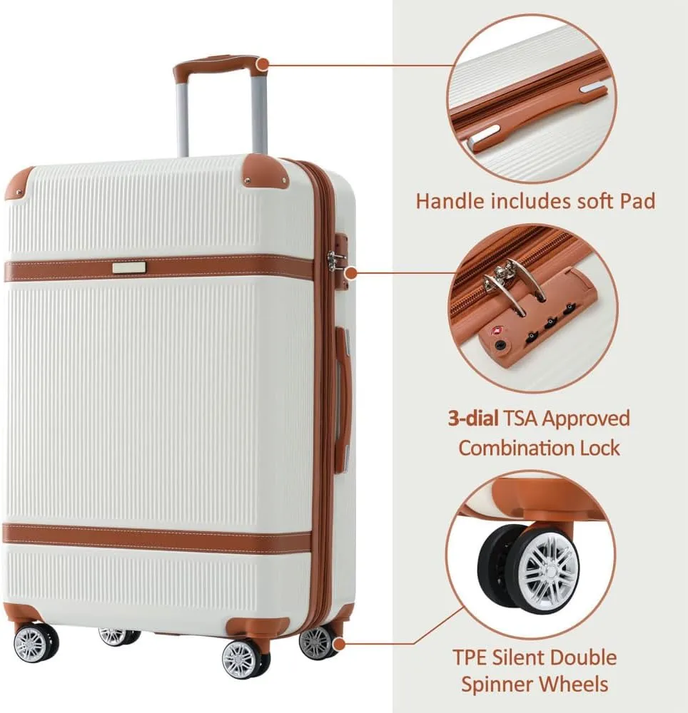 Hardshell Luggage Sets 3 Piece double spinner 8 wheels Suitcase with TSA Lock Lightweight 20''24''28'' White