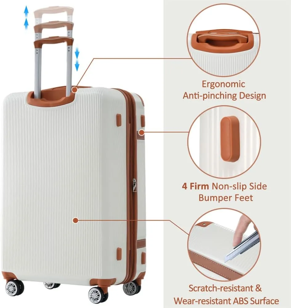 Hardshell Luggage Sets 3 Piece double spinner 8 wheels Suitcase with TSA Lock Lightweight 20''24''28'' White