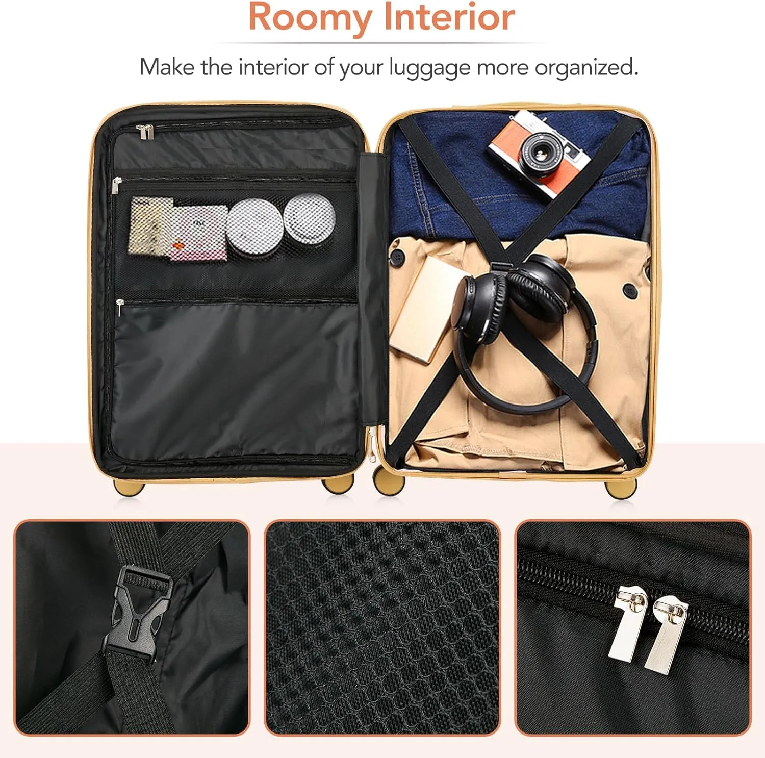 Hardshell PC Luggage Sets 3 Piece Spinner 8 wheels Suitcase with TSA Lock Lightweight 20''24''28''