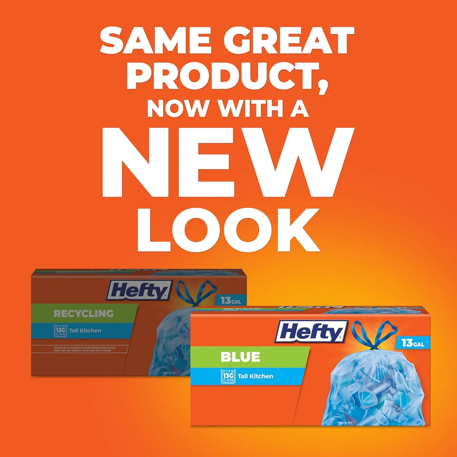 Hefty Blue Trash Bags, Blue, 13 Gallon, 60 Count