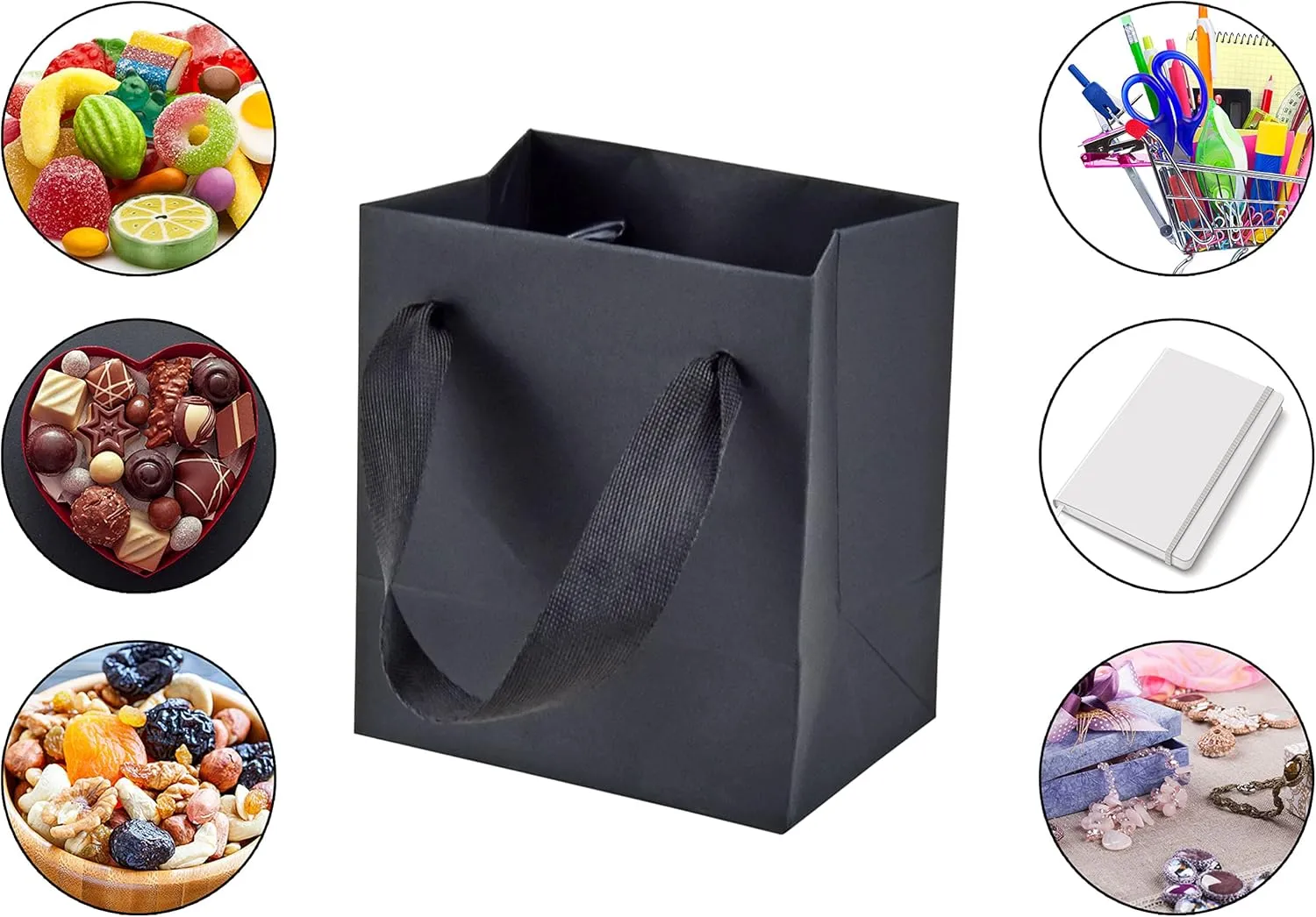 HUAPRINT Black Paper Bags - Extra Small Matte Black Gift Bags, 30 Pack (4x2.75x4.5 inch), Perfect for Parties, Weddings, or Business Merchandise