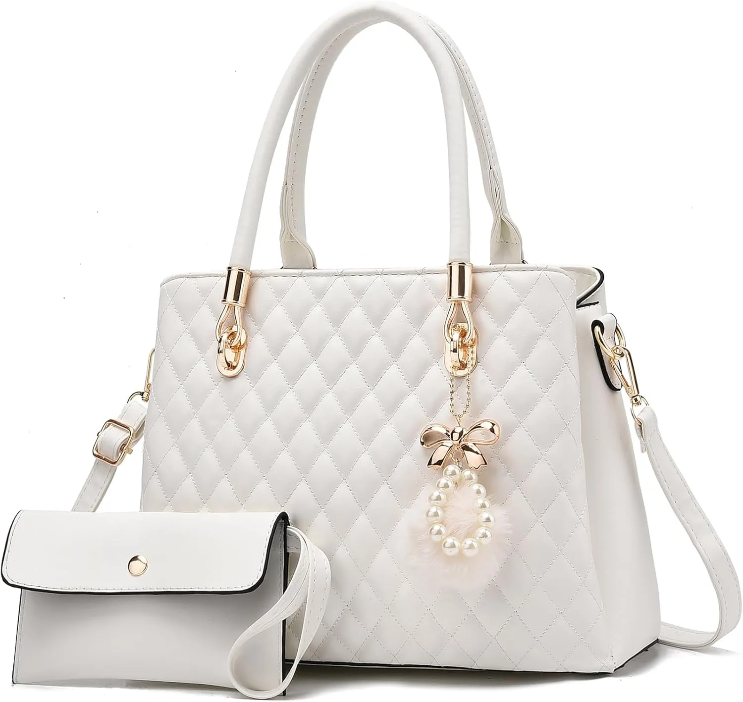 I IHAYNER Womens Leather Handbags Purses Top-handle Totes Satchel Shoulder Bag for Ladies with Pompon