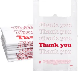 Ireer 500 Pack Thank You Plastic Bags with Handles 18 x 8 x 30" White Large Grocery Shopping T Shirt Bags for Restaurant Retail Grocery Food Takeout Small Business