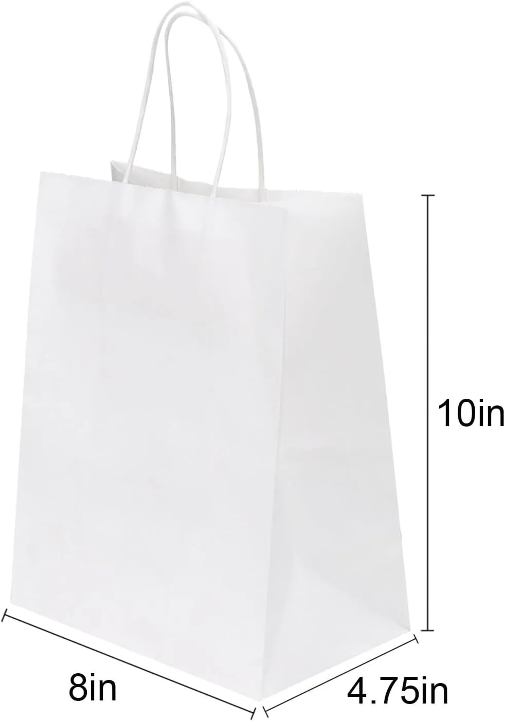 Joybe 100 Pack 8x4.75x10 Inch Medium White Kraft Paper Bags with Handles Bulk, Craft Paper Gift Bags for Party Favors Grocery Retail Shopping Business Goody Merchandise Take Out Blank Sacks (100pcs)