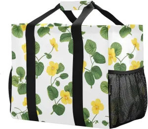 JUNZAN Cute Florals Utility Totes Foldable Beach Tote Waterproof Grocery Bags Reusable Canvas Laundry Bag Travel