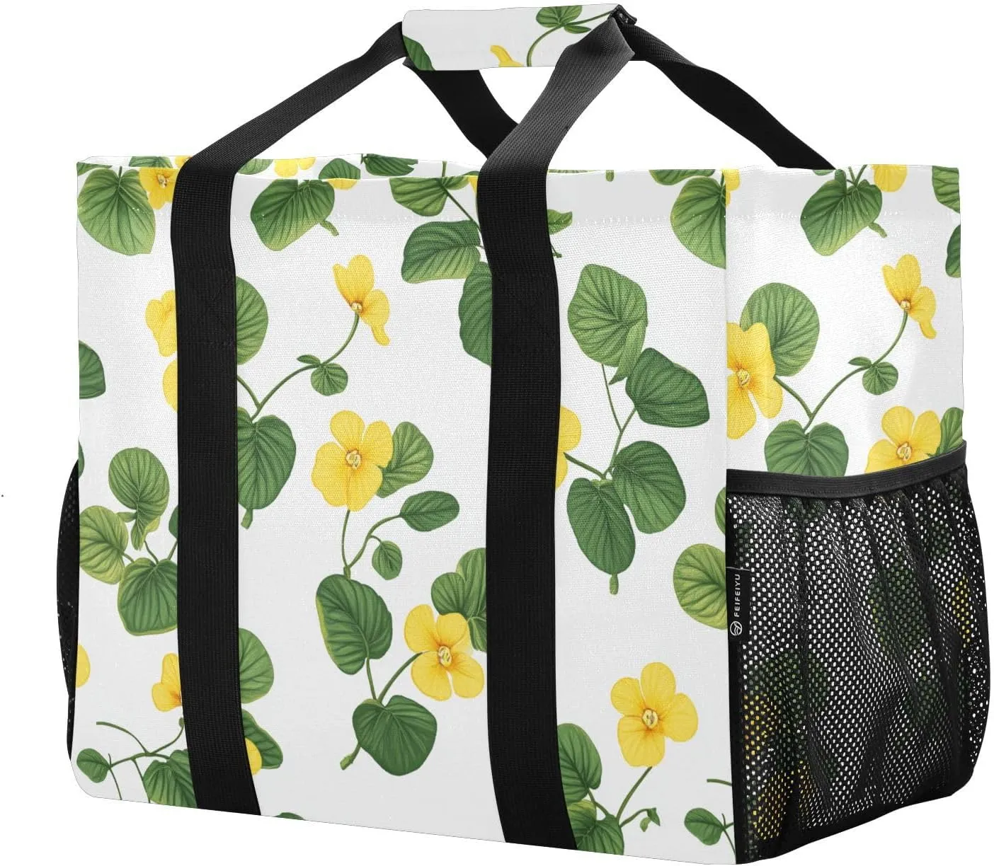 JUNZAN Cute Florals Utility Totes Foldable Beach Tote Waterproof Grocery Bags Reusable Canvas Laundry Bag Travel