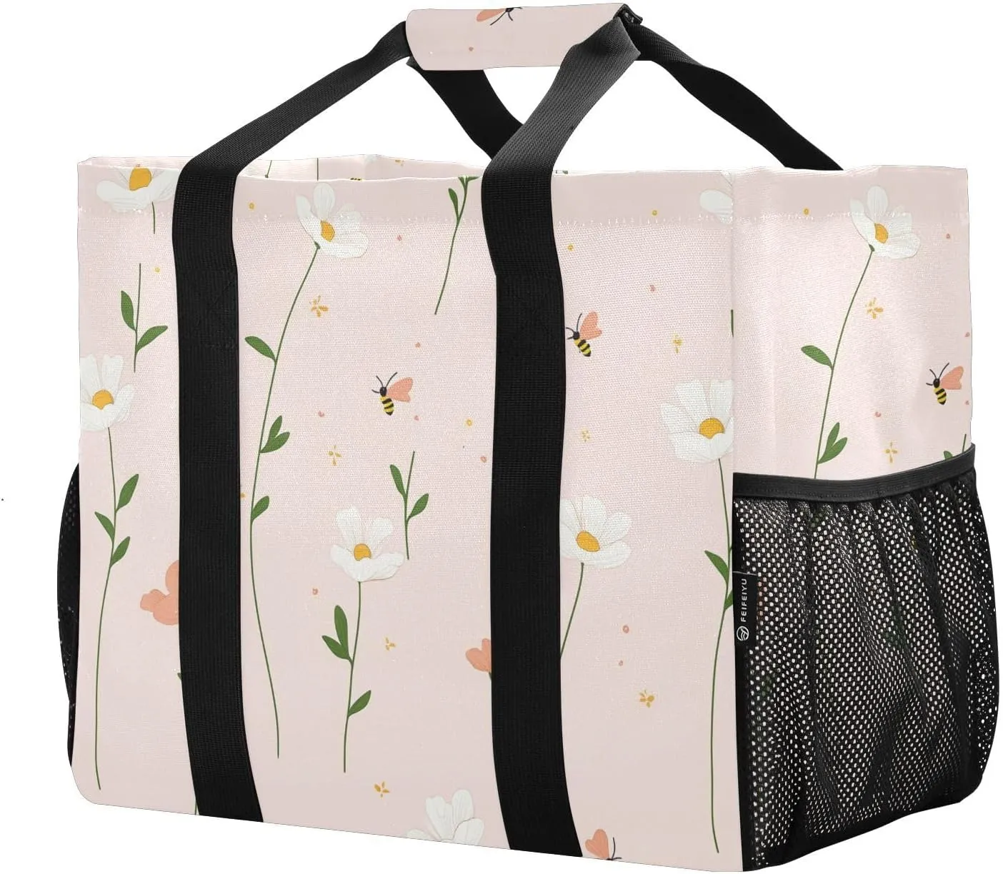 JUNZAN Cute Wild Florals Utility Tote Bags Foldable Beach Totes Bags Sandproof Reusable Grocery Shopping Bags Canvas Carrying Bag