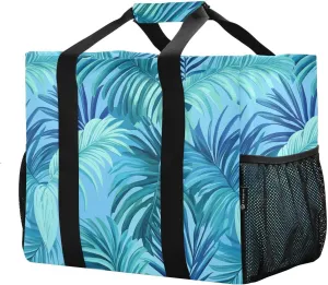 JUNZAN Tropical Palms Utility Totes Collapsable Beach Bag Water Resistant Grocery Bags Reusable Canvas Carry Tote Blue